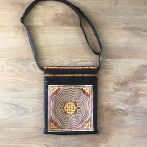 Bohemian Black and Multicolor Embroidered Women's Cross Bag